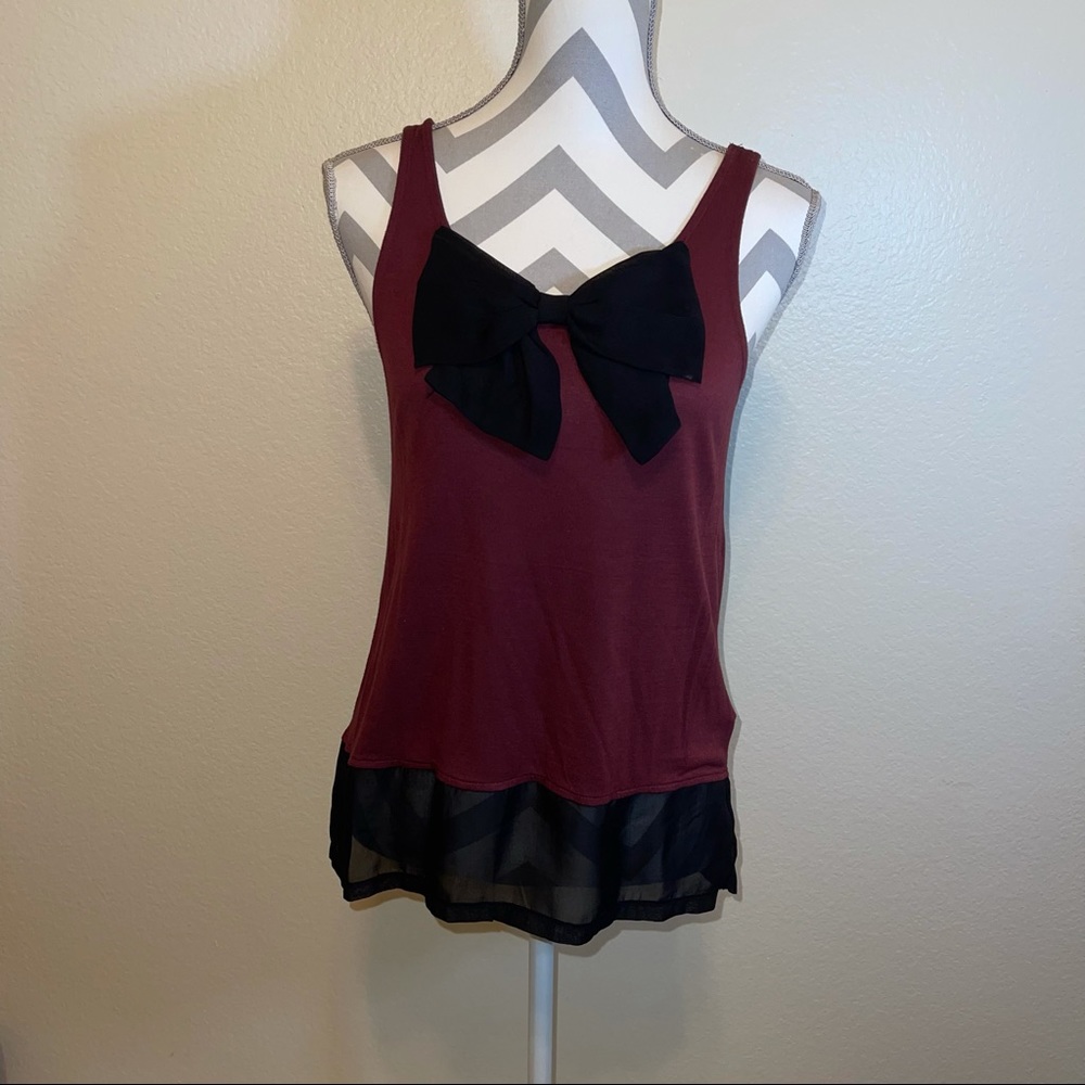 H&M Divided Purple & Black Mixed Media Bow Top 6